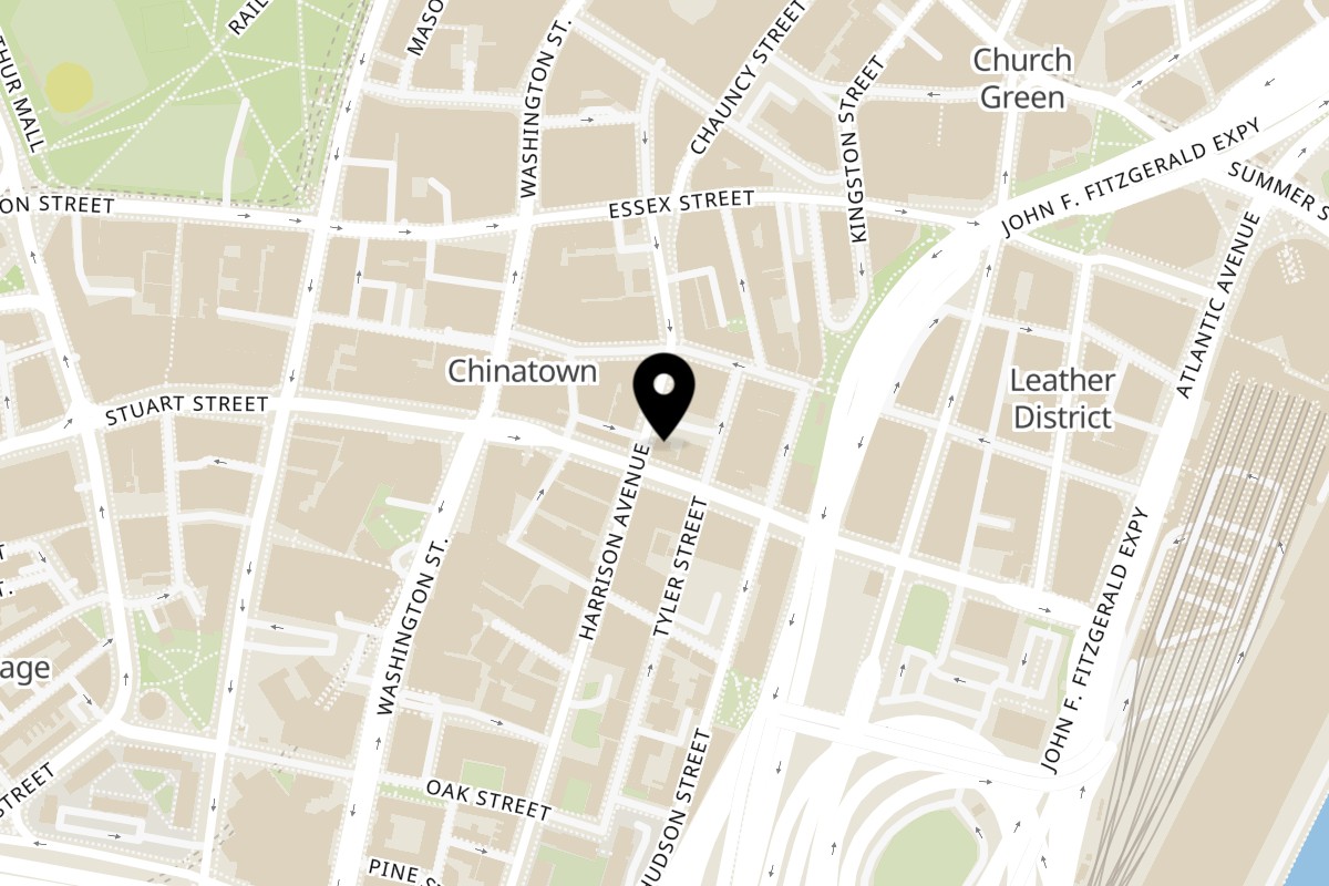 Map showing the location of Double Chin on 86 Harrison Ave in Boston